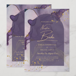 LeahG Ink Ombre Lila Lavender Gold Wedding Einladung