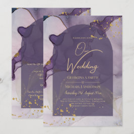 LeahG Ink Ombre Lila Lavender Gold Wedding Einladung