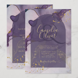 LeahG Ink Ombre Lila Lavender Gold Wedding Einladung