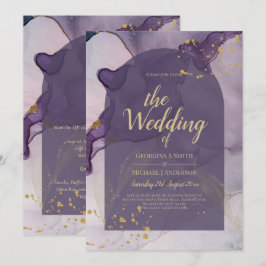 LeahG Ink Ombre Lila Lavender Gold Wedding Einladung