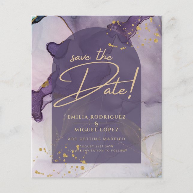 LeahG Ink Ombre Lila Lavender Gold Wedding Flyer (Vorne)