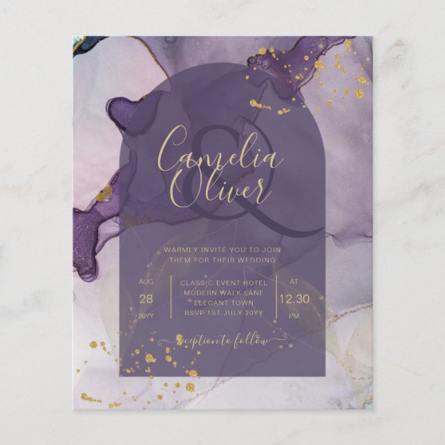 LeahG Ink Ombre Lila Lavender Gold Wedding Flyer (Vorne)