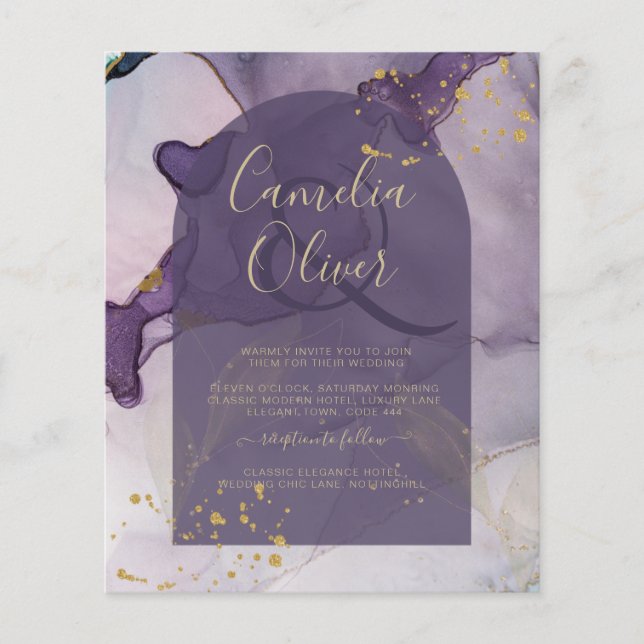 LeahG Ink Ombre Lila Lavender Gold Wedding Flyer (Vorne)