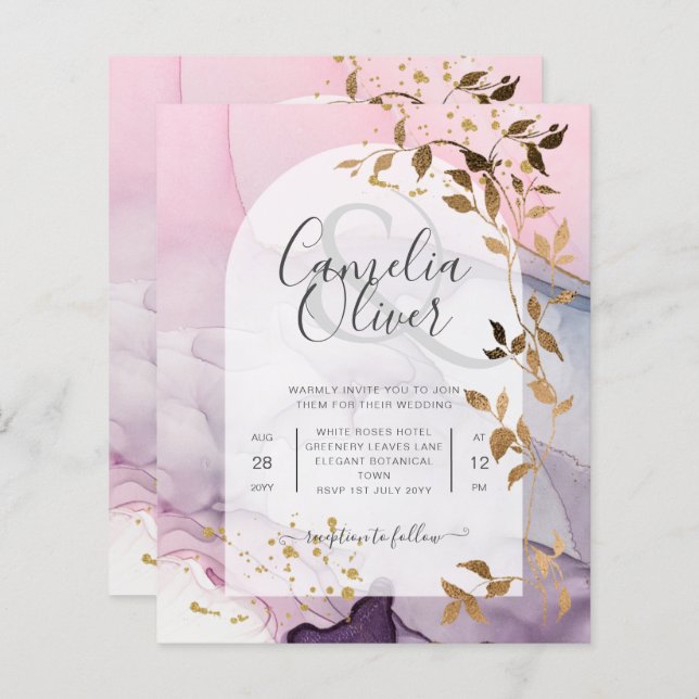 LeahG Ink Ombre Lila Pink Pink Gold Hochzeit (Vorne/Hinten)