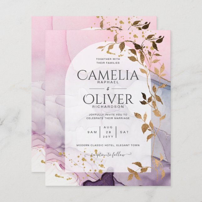 LeahG Ink Ombre Lila Pink Pink Gold Hochzeit (Vorne/Hinten)