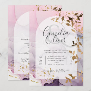 LeahG Ink Ombre Lila Pink Pink Gold Hochzeit Einladung