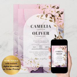 LeahG Ink Ombre Lila Pink Pink Gold Hochzeit Einladung