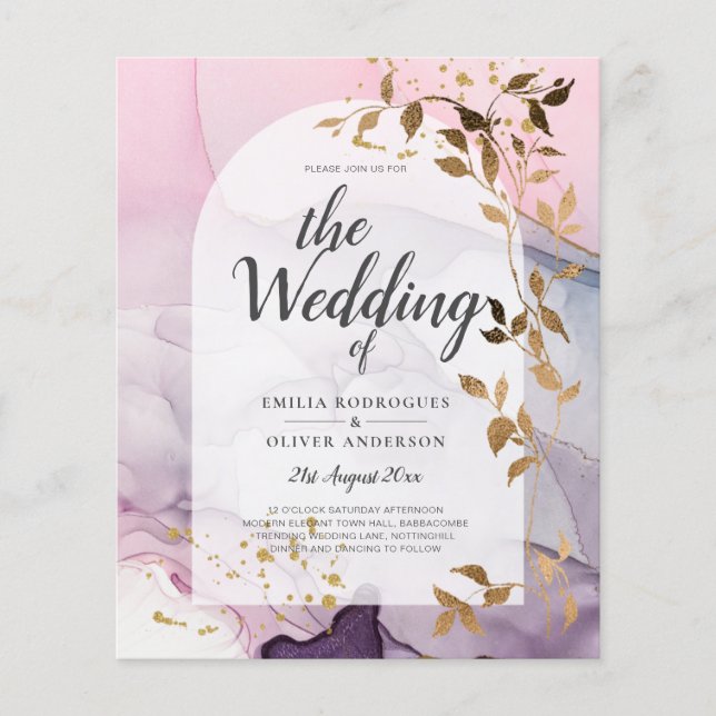 LeahG Ink Ombre Lila Pink Pink Gold Hochzeit Flyer (Vorne)