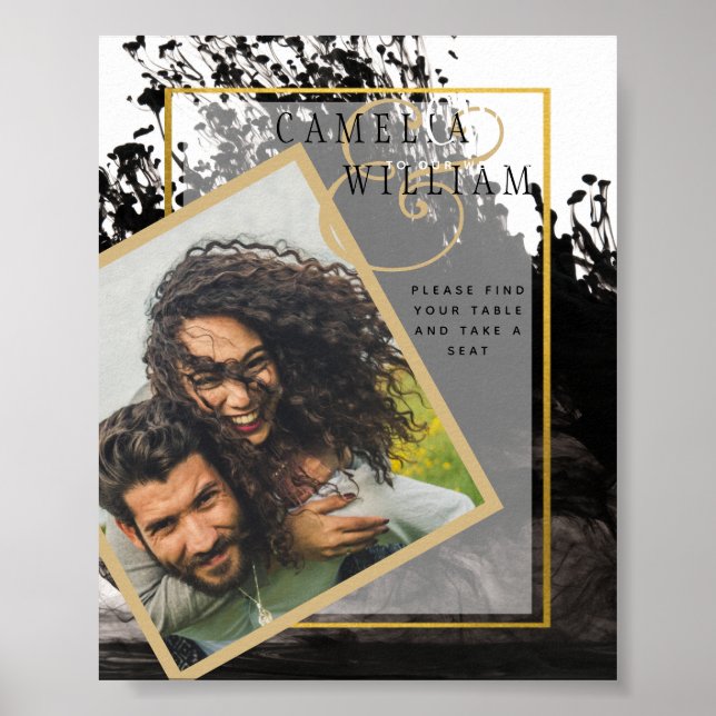 LeahG INK Schwarz-weiß Gold Wedding INVITE Poster (Vorne)