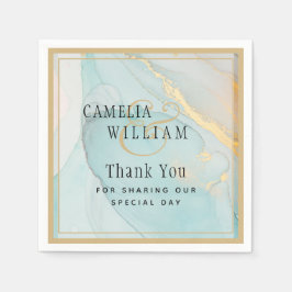 LeahG INK Sea Glass Aquamarin Gold Wedding Serviette