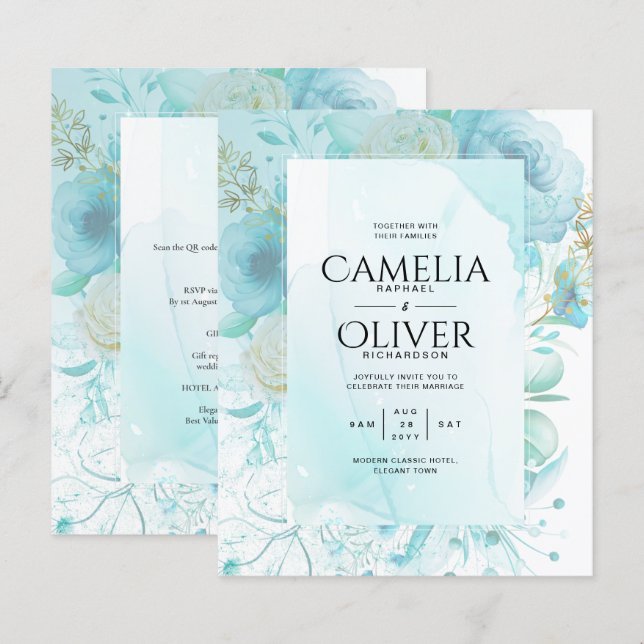 LeahG INK Sea Glass Türkis Aqua Abstrakt INVITE (Vorne/Hinten)