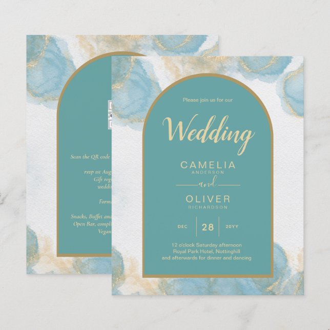 LeahG INK Sea Glass Türkis Aquamarin Gold INVITE (Vorne/Hinten)