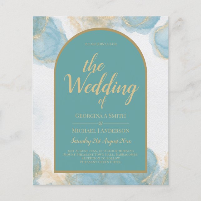 LeahG INK Sea Glass Türkis Aquamarin Gold INVITE (Vorderseite)