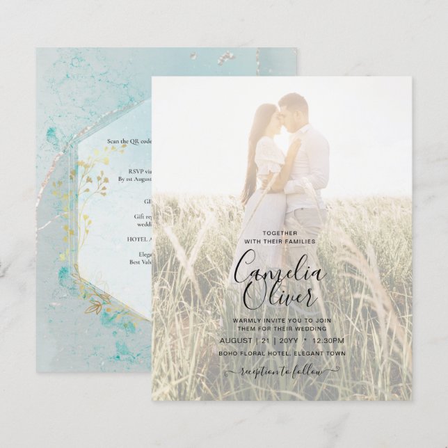 LeahG INK Sea Glass Türkis Gold Aqua INVITE (Vorne/Hinten)