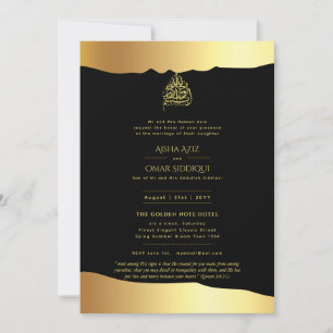 LeahG Islamic Wedding Black Gold Foil Look Nikah Einladung