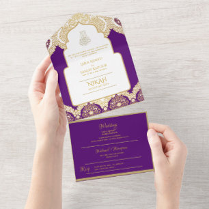 LeahG Lila Gold Islamische Hochzeit Nikah All In One Einladung