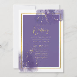 LeahG LILA GOLD Wedding Lavender ALCOHOL INK Einladung