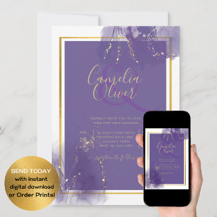 LeahG LILA GOLD Wedding Lavender ALCOHOL INK Einladung
