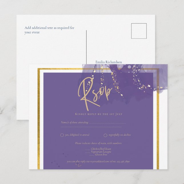 LeahG LILA GOLD Wedding Lavender INK UAWG Postkarte (Vorne/Hinten)