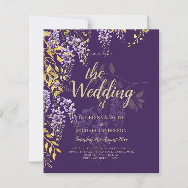 LeahG Lila Gold WISTERIA Floral Wedding INVITE (Vorderseite)