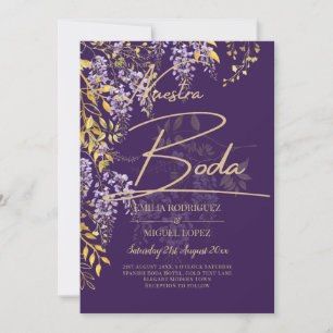 LeahG Lila Gold WISTERIA Floral Wedding INVITE Einladung
