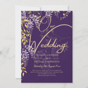 LeahG Lila Gold WISTERIA Floral Wedding INVITE Einladung