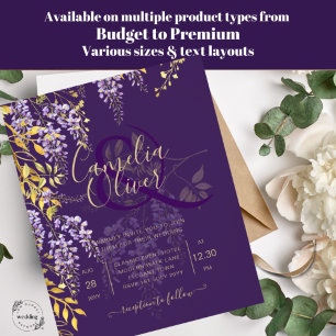 LeahG Lila Gold WISTERIA Floral Wedding INVITE Einladung