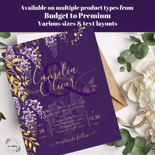 LeahG Lila Gold WISTERIA Floral Wedding INVITE Flyer (Von Creator hochgeladen)