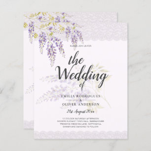LeahG Lila WISTERIA Lace Floral Wedding INVITE