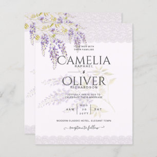 LeahG Lila WISTERIA Lace Floral Wedding INVITE