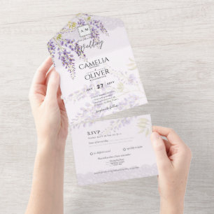 LeahG Lila WISTERIA Lace Floral Wedding INVITE All In One Einladung