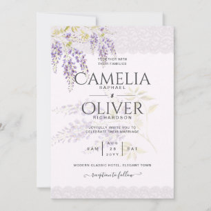 LeahG Lila WISTERIA Lace Floral Wedding INVITE Einladung