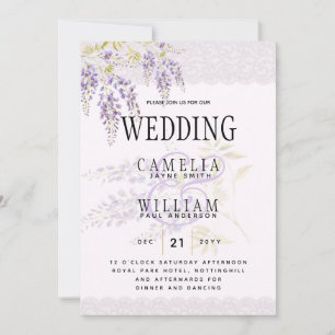 LeahG Lila WISTERIA Lace Floral Wedding INVITE Einladung