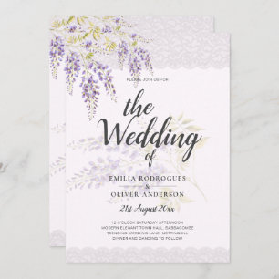 LeahG Lila WISTERIA Lace Floral Wedding INVITE Einladung