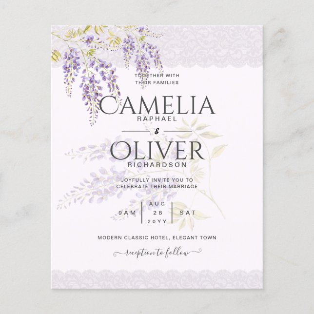 LeahG Lila WISTERIA Lace Floral Wedding INVITE Flyer (Vorne)