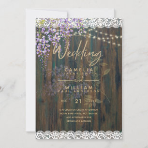 LeahG Lila WISTERIA Rustikale Hochzeit Einladung