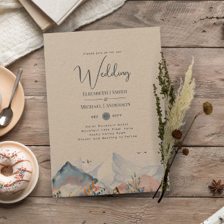 LeahG Mountain Scene Winter Kraft Wedding Einladung