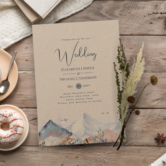 LeahG Mountain Scene Winter Kraft Wedding Einladung (Von Creator hochgeladen)