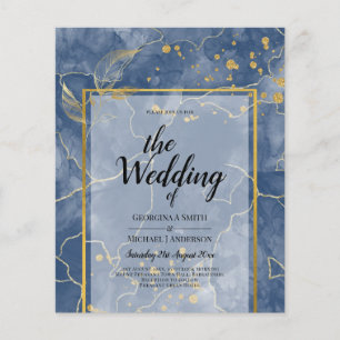 LeahG Navy Blau Gold INK Abstrakte Hochzeit EINLAD Flyer