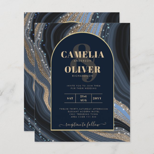 LeahG Navy Blue Gold Agate STARRY NIGHT Wedding (Vorne/Hinten)