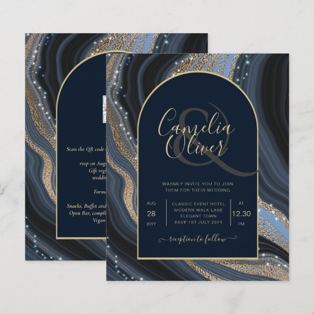 LeahG Navy Blue Gold Agate STARRY NIGHT Wedding (Vorne/Hinten)
