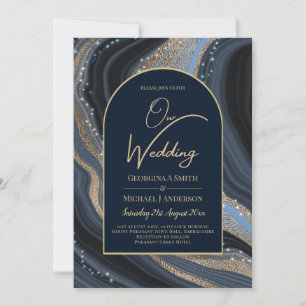 LeahG Navy Blue Gold Agate STARRY NIGHT Wedding Einladung