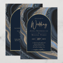 LeahG Navy Blue Gold Agate STARRY NIGHT Wedding