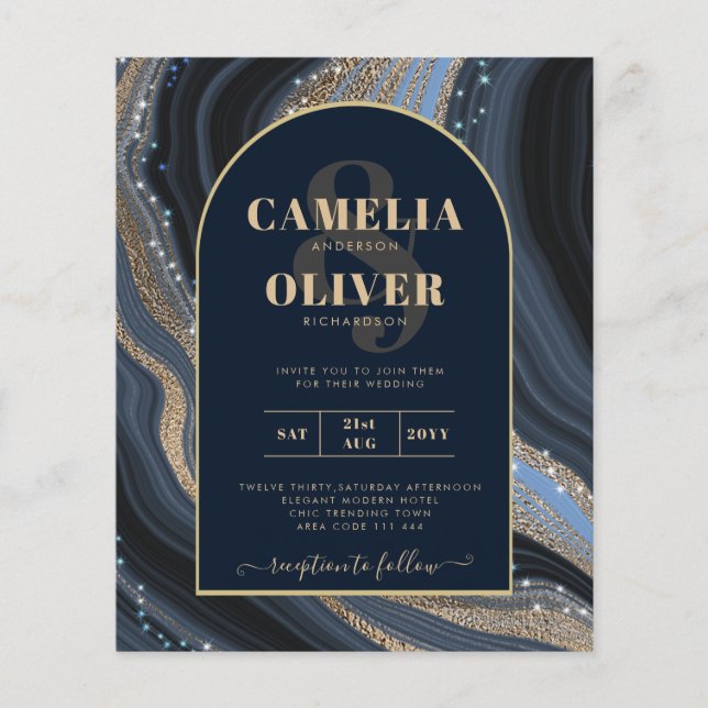 LeahG Navy Blue Gold Agate STARRY NIGHT Wedding Flyer (Vorne)