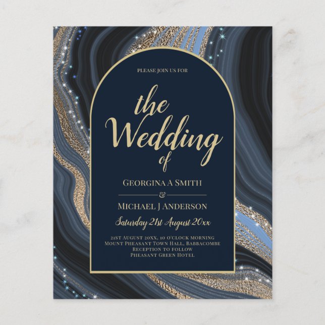 LeahG Navy Blue Gold Agate STARRY NIGHT Wedding Flyer (Vorne)