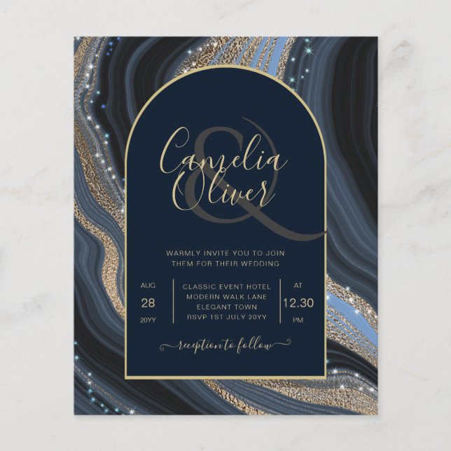 LeahG Navy Blue Gold Agate STARRY NIGHT Wedding Flyer (Vorne)