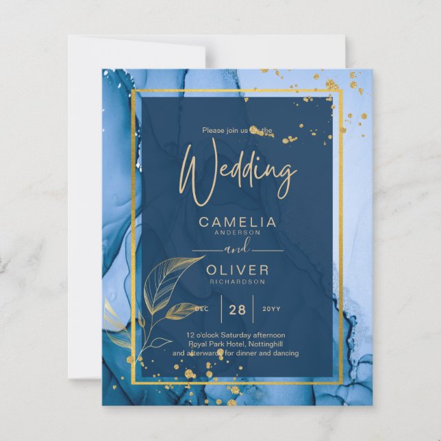 LeahG® Navy Blue Gold Alkohol Tinte Wedding (Vorderseite)
