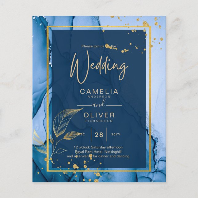 LeahG® Navy Blue Gold Alkohol Tinte Wedding Flyer (Vorne)