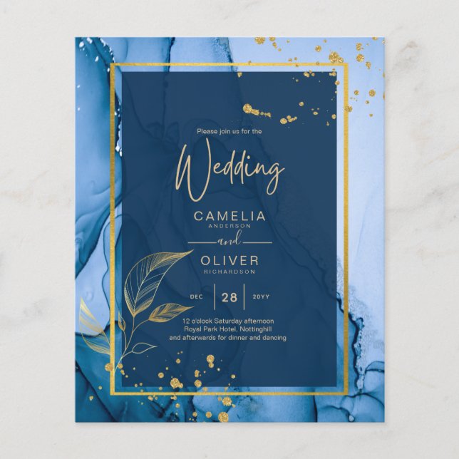 LeahG® Navy Blue Gold Alkohol Tinte Wedding Flyer (Vorne)