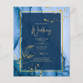 LeahG® Navy Blue Gold Alkohol Tinte Wedding Flyer